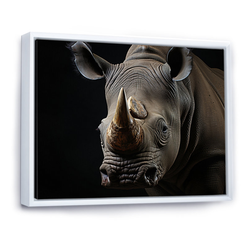 Portrait d'un rhinocéros gris - impression, H 16 po x l 32 po x P 1 po, Cadre flottant blanc