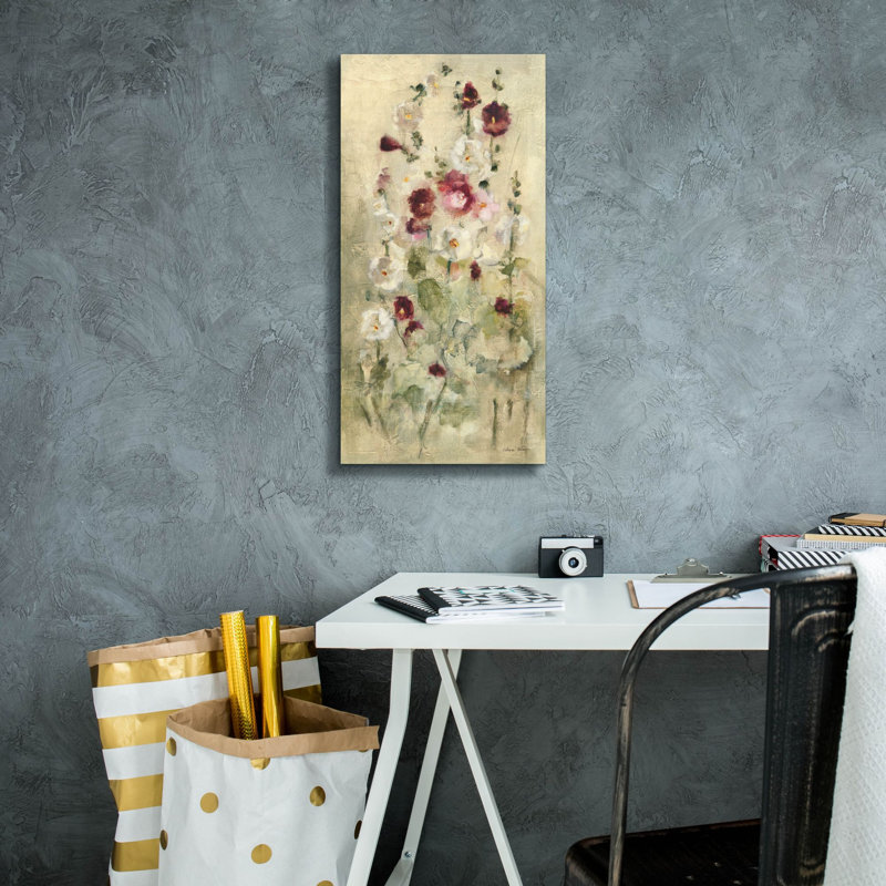 «Hollyhocks Panel 2» par Cheri Blum, art mural sur toile, H 24 po x l 12 po x P 0,75 po