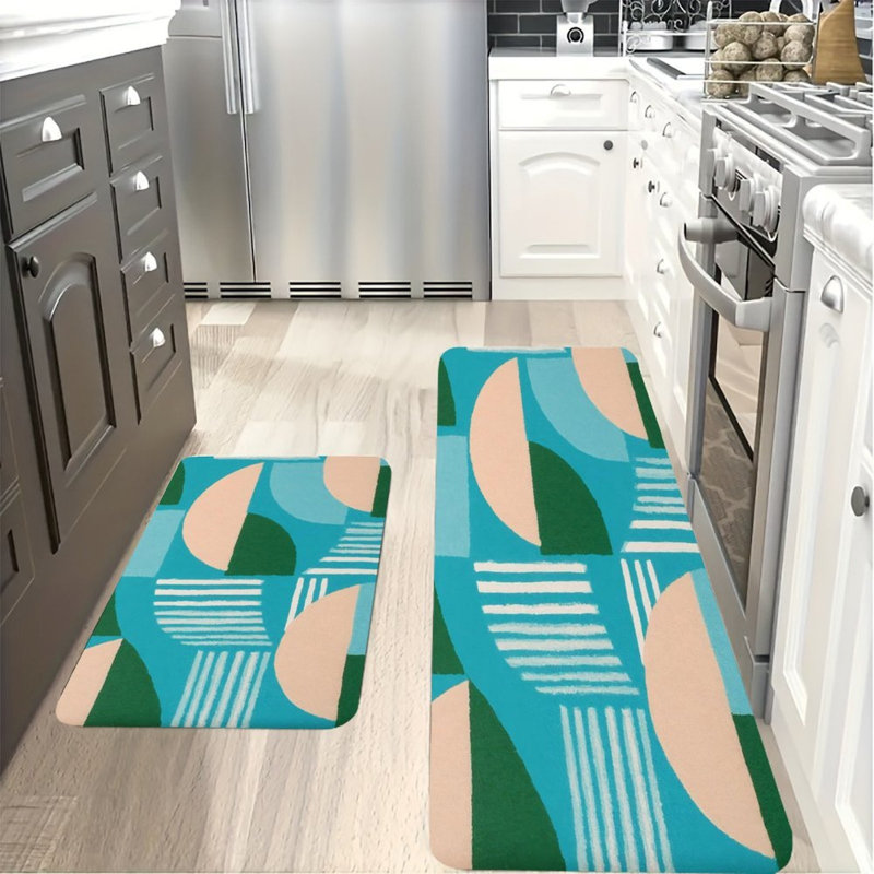 Geometric Shapes, 2 Pcs Non Slip Kitchen Mats