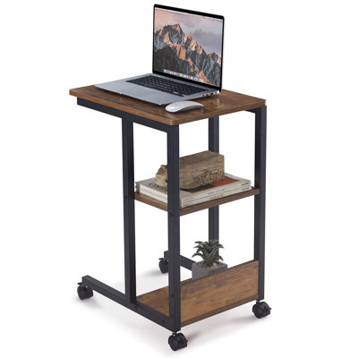 C-Shaped Side End Table With Wheels