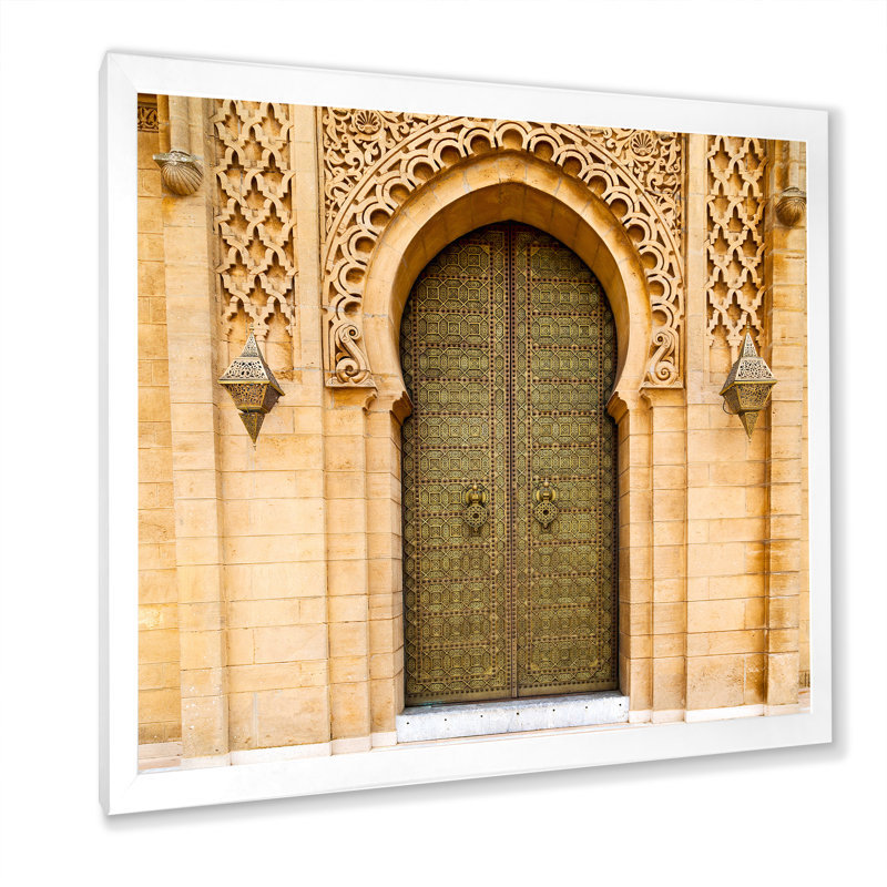Vieille porte au Maroc - reproduction sur toile, H 36 po x l 36 po x P 1,5 po, Cadre photo blanc