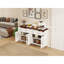 Buffet rétro avec portes géométriques sculptées à la main, finition en bois clair vieilli avec design contrastant, armoire de rangement à 2 tiroirs et 4 portes, pieds réglables, base surélevée pour un nettoyage facile