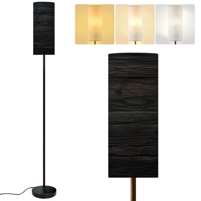  68.5" Standing Floor Lamp Black grey wooden plank wall old natural dark wood grained Dimmable Metal Pole Lamp with Linen Lampshade LED Bulb Included