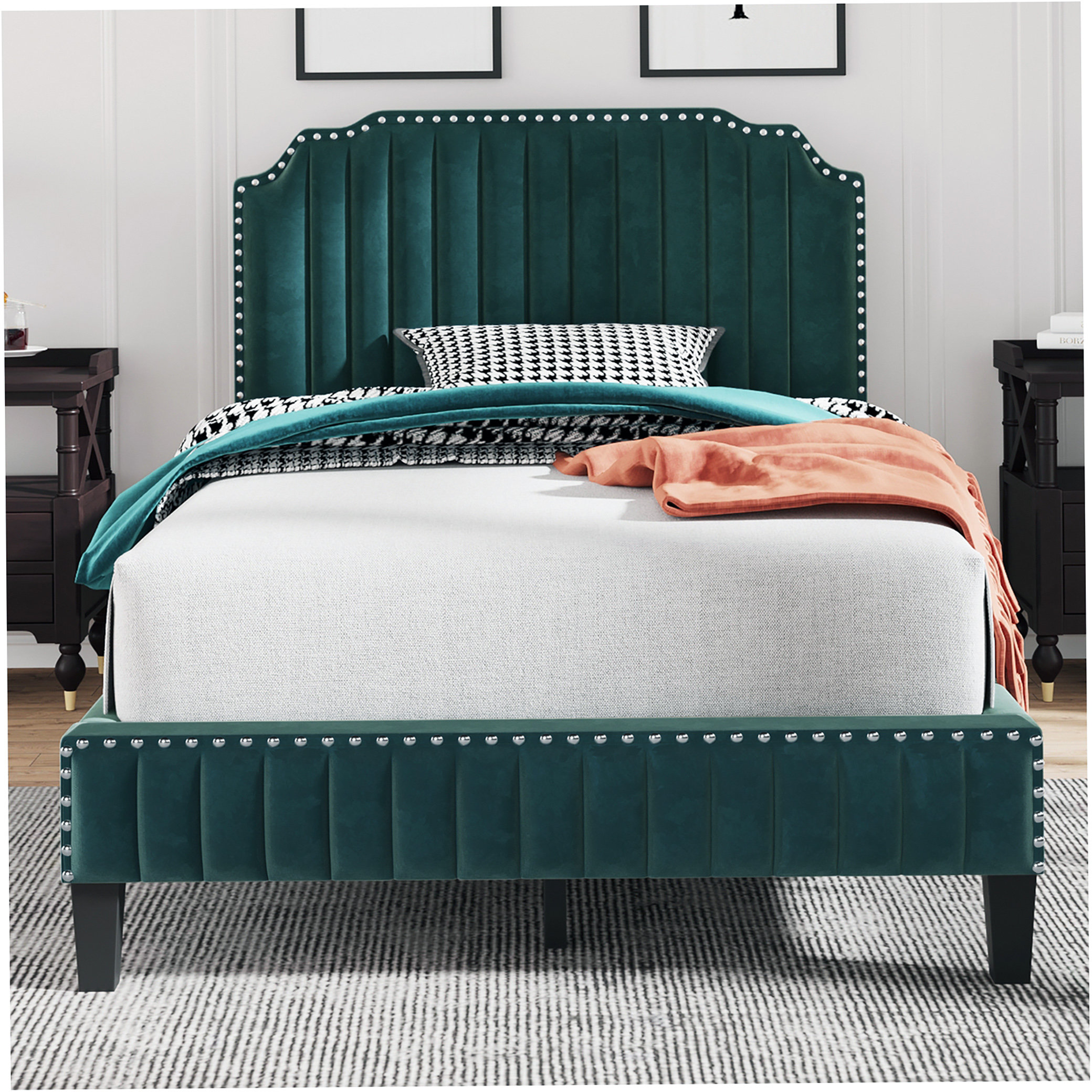 Allyson Queen Size Modern Curved Upholstered Bed Mercury Row Teen Color: Green