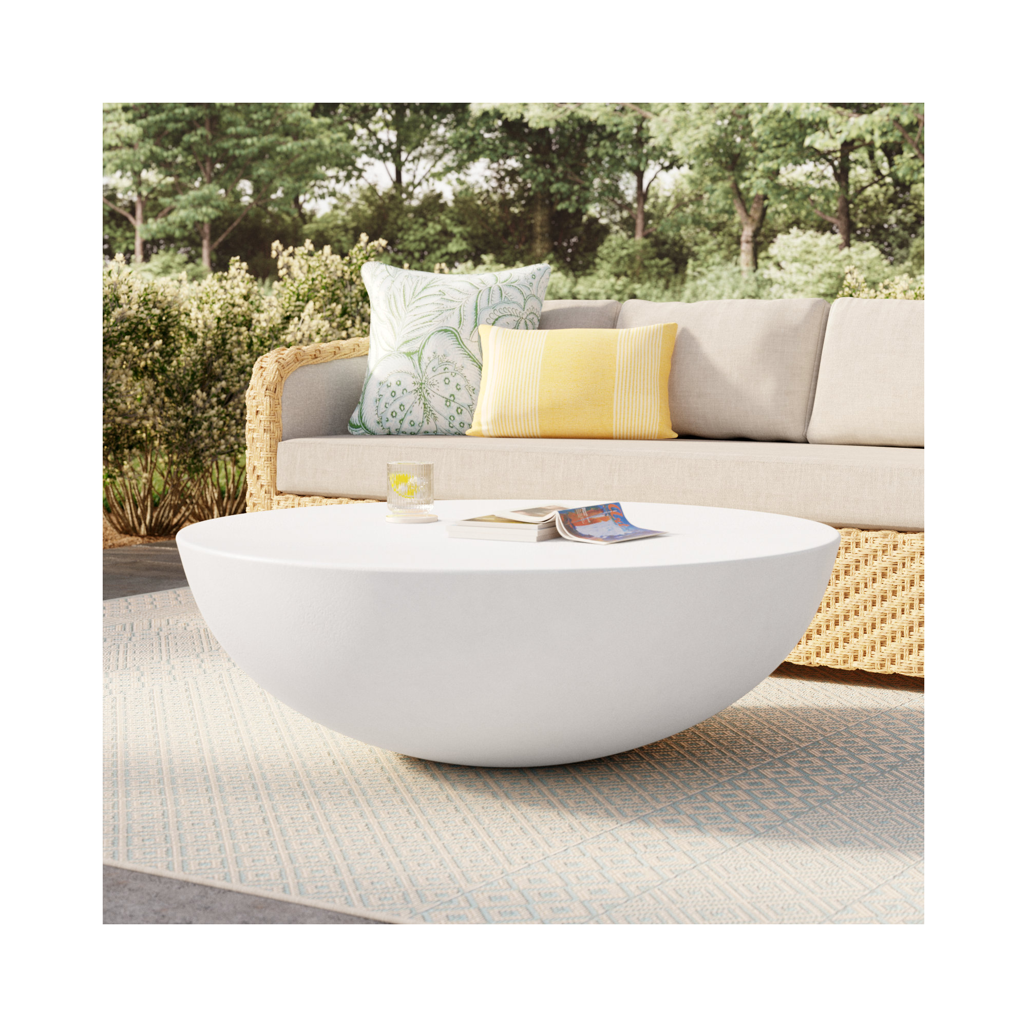 Lensey Concrete Round Coffee Table, White