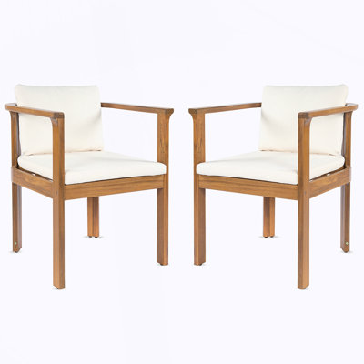 Ensemble de 2 chaises de salle à manger d'extérieur avec accoudoirs courbés en bois d'acacia