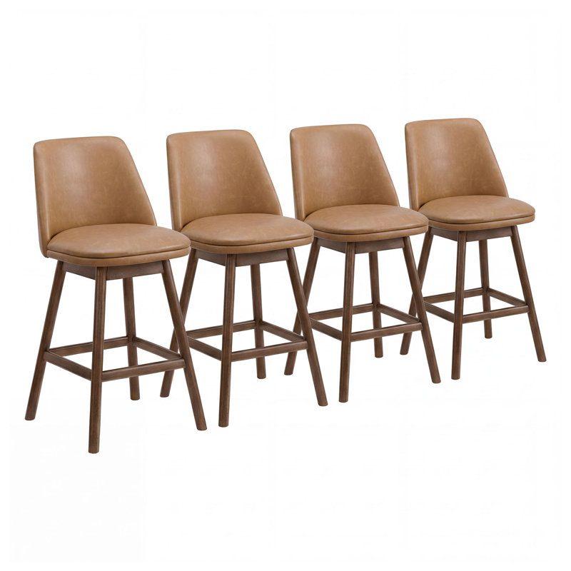  Rowan 26" Swivel Counter Stool, Walnut Finish & Brown Leather, 4 Pack