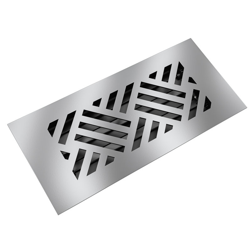Reggio Register 4x10 Low-Profile Steel Floor Vent Cover - Diagonal Pattern - Rust-Proof Louvre, Silver