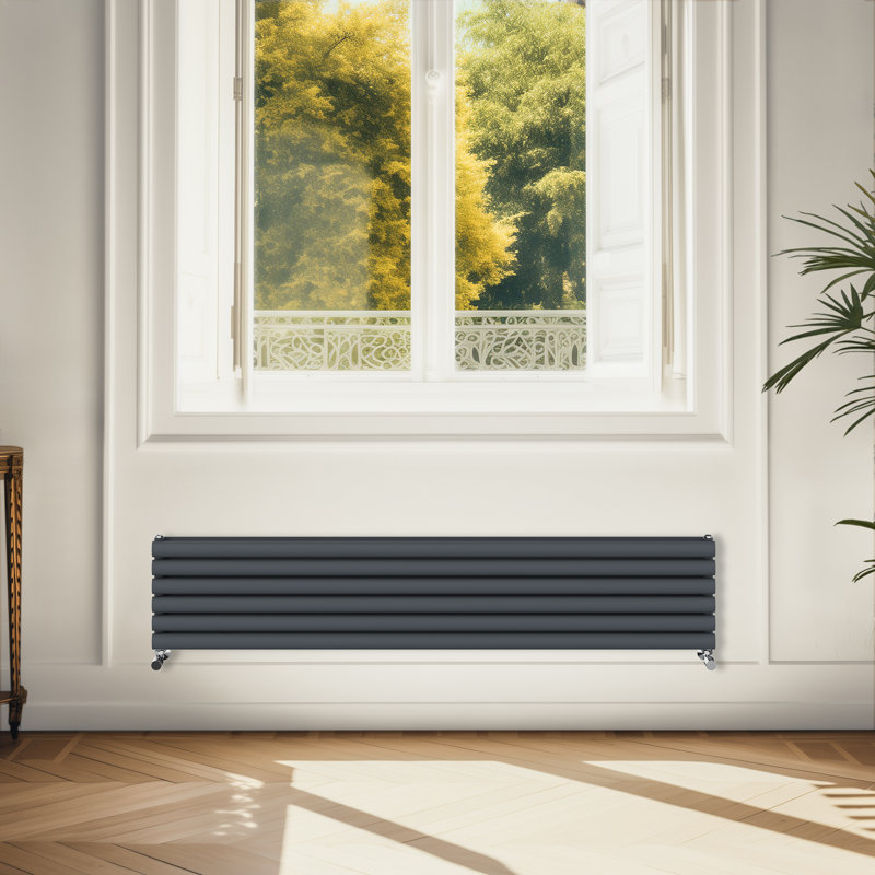 Brunella Oval Panel Radiators, 59cm H x 160cm W x 7.8cm D, Anthracite