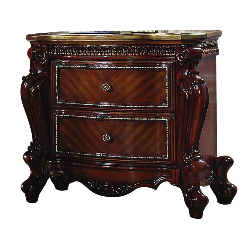 2 Drawer Transitional Style Nightstand, Cherry Oak