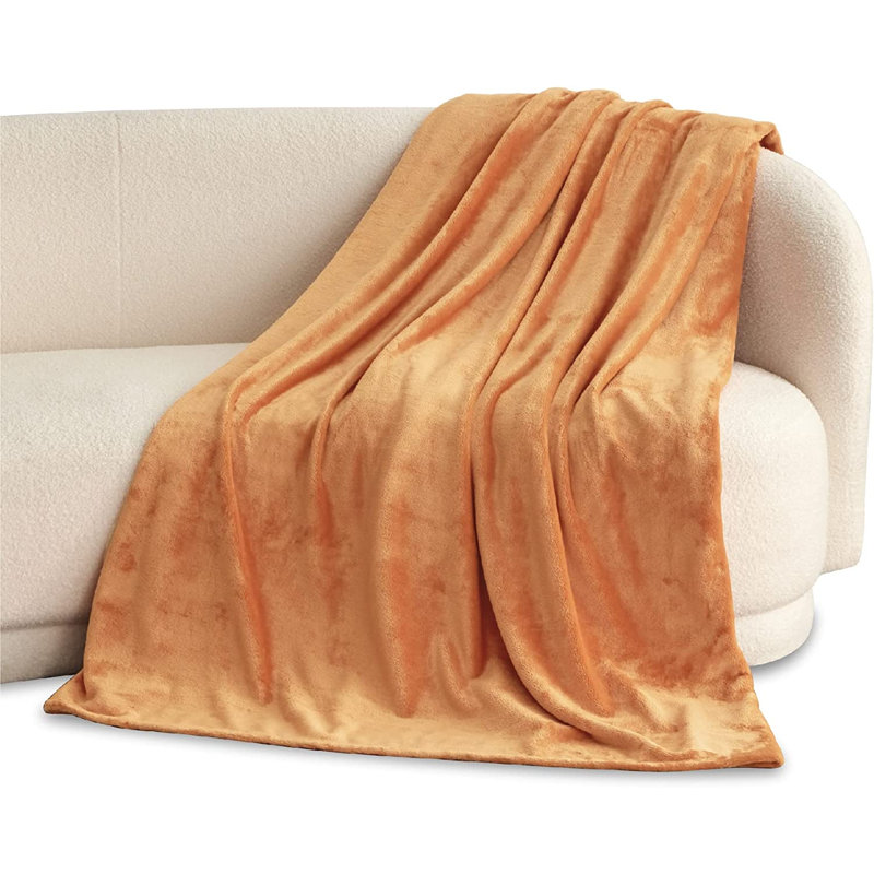Eilly Luxury Flannel Fleece Throw Blanket for Bed & Sofa, 150cm W x 200cm L, Orange