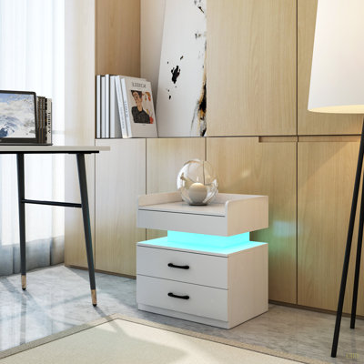 1 ensemble de table de chevet avec bande de lumière DEL réglable, 2 tiroirs, grand espace de rangement, convenant à une table de chevet, une table basse, un canapé, une table d'appoint ou une table de bout pour bureau