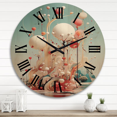 Futur paysage minimaliste abstrait sphères blanches - horloge murale surdimensionnée en bois paysage abstrait