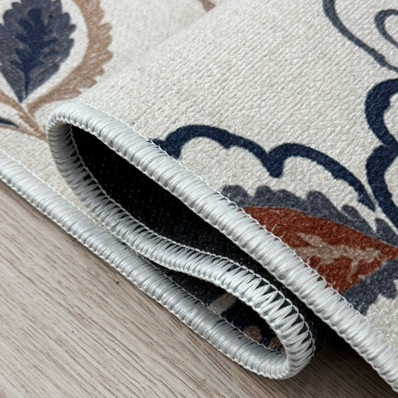 Custom Size Anti-Slip Low Profile Berber Style Floral Cream Design Runner Rugs by Feet, Runner 2'2" x 6'