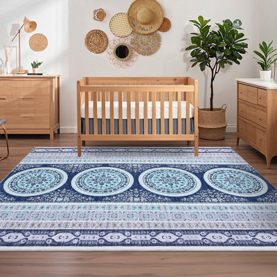 Vintage Machine Washable Oriental Accent Rugs, Non-Slip Traditional Floor Mat, Stain-Resistant Low Pile Indoor Carpet for Living Room