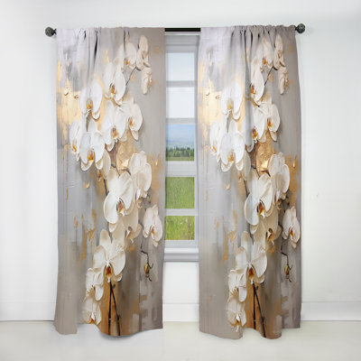 Danley Minimalism Beige And Gold Orchids IV - Traditional Velvet Curtain - Room Darkening - 1 panel