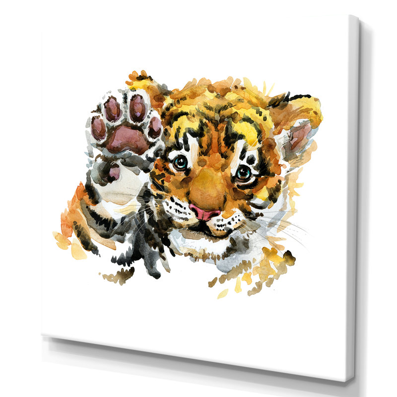 Illustration d'un mignon petit tigre - sur, H 30 po x l 30 po x P 1 po, Toile tendue