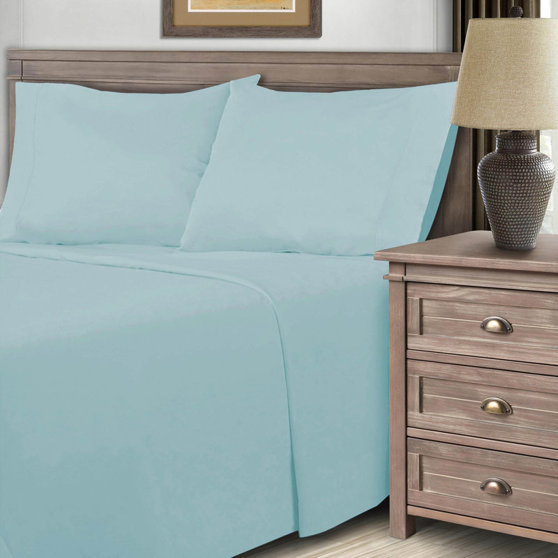 Light Blue Cotton Blend King Sheet Set with Pillowcases