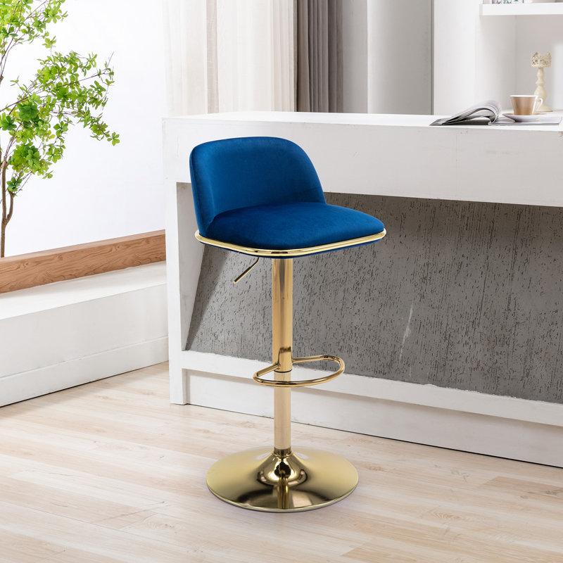 Chaises de bar avec tabourets pivotants ajustables Miloud, Velours bleu / cadre doré