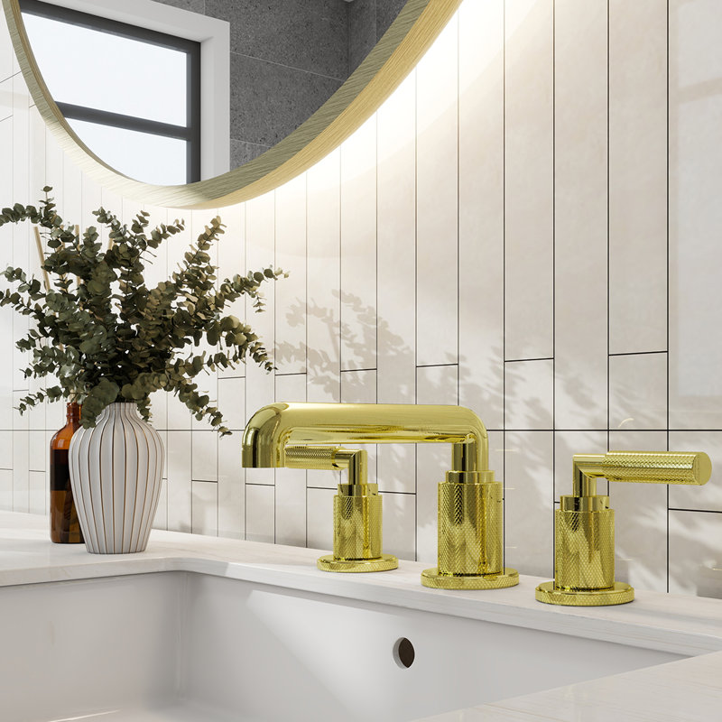 Solid Brass Widespread 2-Handle Lavatory Faucet With Pop-Up Drain Assembly, Gold