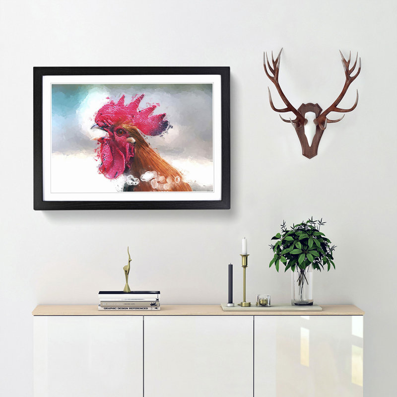 Portrait of a Rooster in Abstract - Framed Print, 50cm H x 76cm W x 2cm D, Black