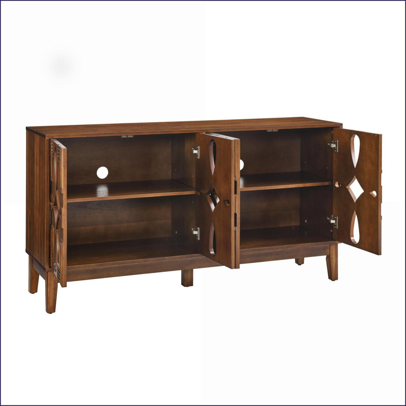 Cabinets, 60.5” Mid Century Modern Sideboard with 4 Doors &amp; Adjustable Shelves, Walnut Brown | Solid Wood+MDF | Living Room