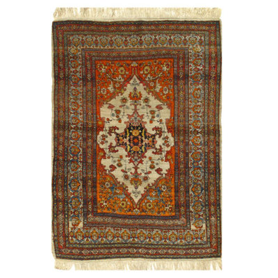 Oriental Handmade Rectangle 4'3" x 5'9" Cotton/Wool Area Rug in Cream/Brown