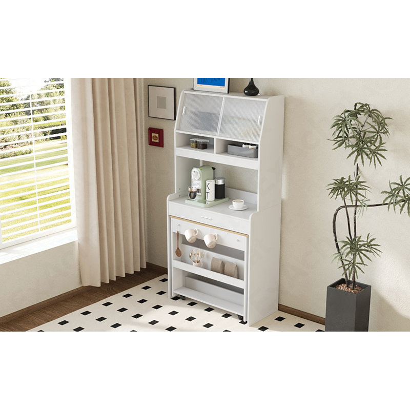 Buffet multifonctionnel avec table de salle à manger pliable - 33,5 x 15,7 x 69 pouces pour studio / appartement avec rangement et crochets