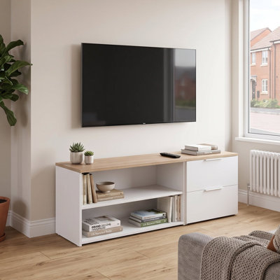 140cm Wide 2-Piece Modular TV Stand with Open Storage and 2 Drawers