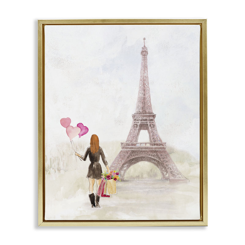 «Eiffel Tower & Heart Ballons», art mural encadré par Lanie Loreth, Cadre flottant métallique doré, H 21 po x l 17 po