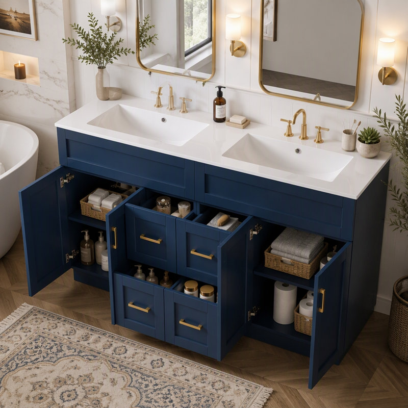 Free Standing Wall Mounted Single Double Single Vanity Bathroom Vanity With MDF Top