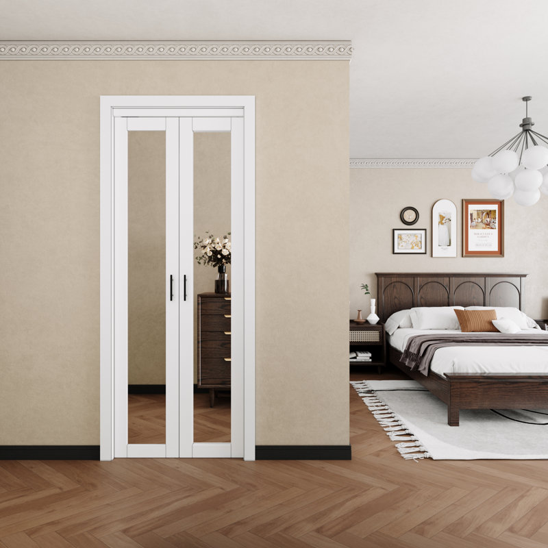 1 porte pivotante à miroir française avec quincaillerie (poignées incluses), 30 po x 80 po