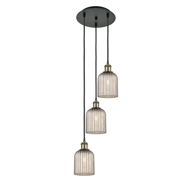 Luminaire suspendu en grappe à 3 lumières Fiennes, Laiton antique noir, Mercure