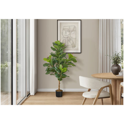 Plante artificielle, 47 po de haut, arbre violon, intérieur, faux, faux, plancher, verdure, pot, touche réelle, décoratif, feuilles vertes, pot noir