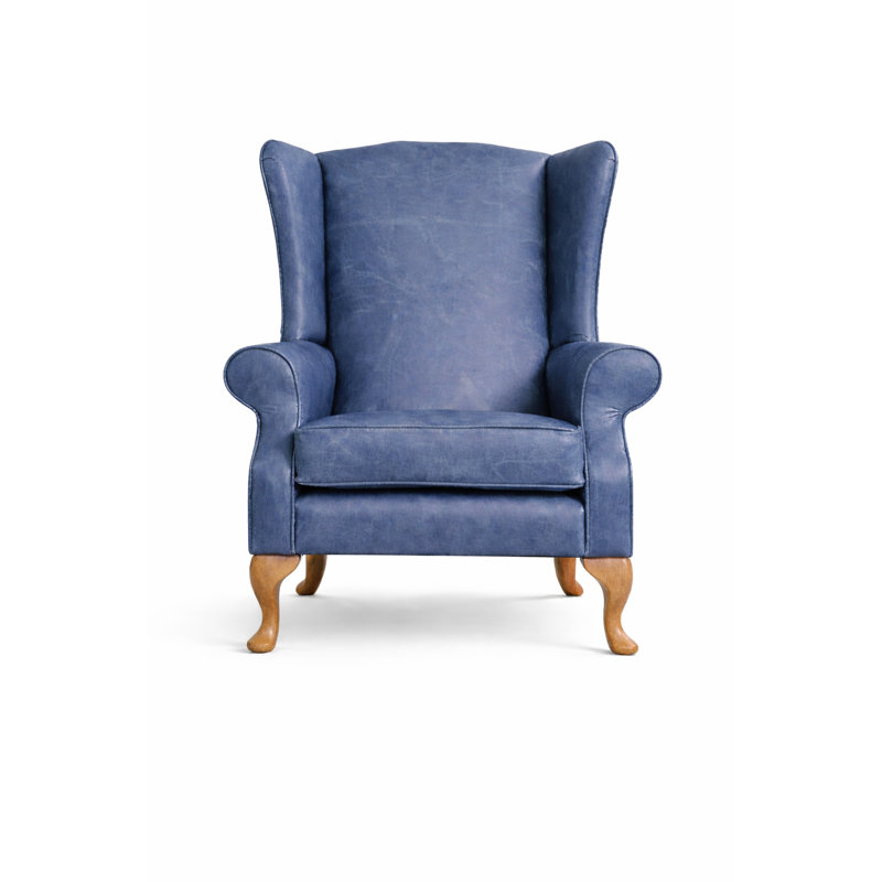 Upholstered Leather Armchair, Vintage Denim Blue