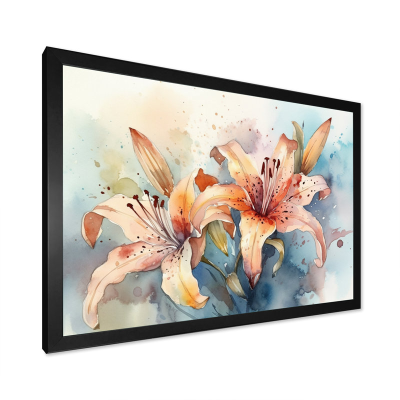 «Orange Lily Symphony I» sur toile, Cadre simple noir, H 16 po x l 32 po x P 1 po
