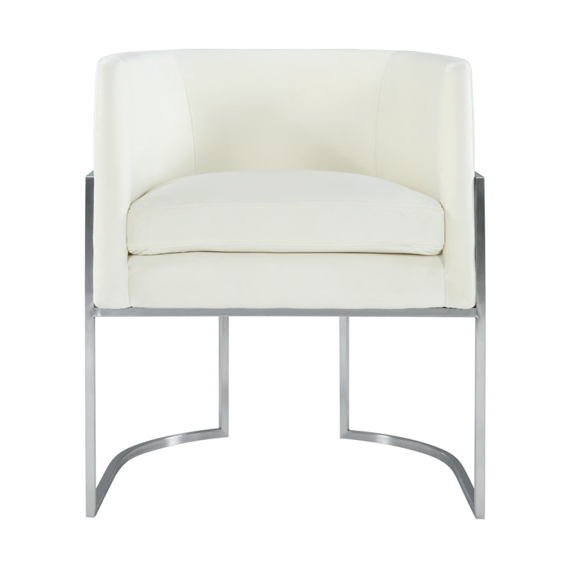 48.3cm H Velvet Upholstered Side Chair, Cream, Silver