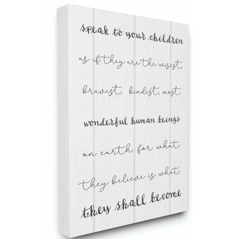 «Speak To Your Children Family Kids Home Inspirational Word Design», art textuel, H 48 po x l 36 po, Toile tendue