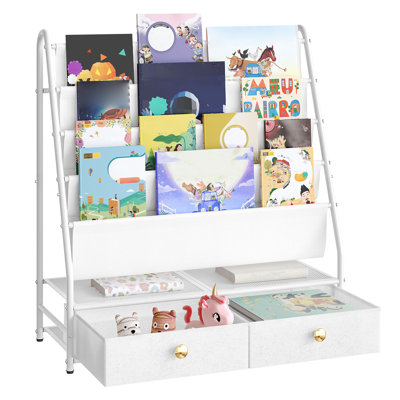 Kids Bookshelf 4-tier Toddler Bookshelf With 2 Fabric Drawers Metal Kids Bookshelf And Toy Storage by Ebern Designs