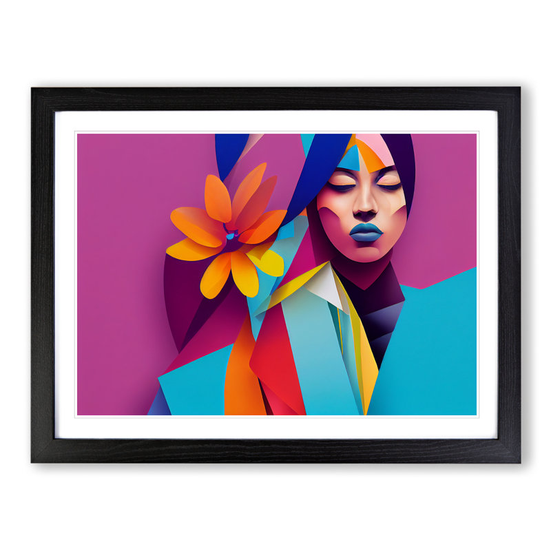 Floral Woman Abstract - Single Picture Frame Painting, Black, 46cm H x 64cm W x 2cm D