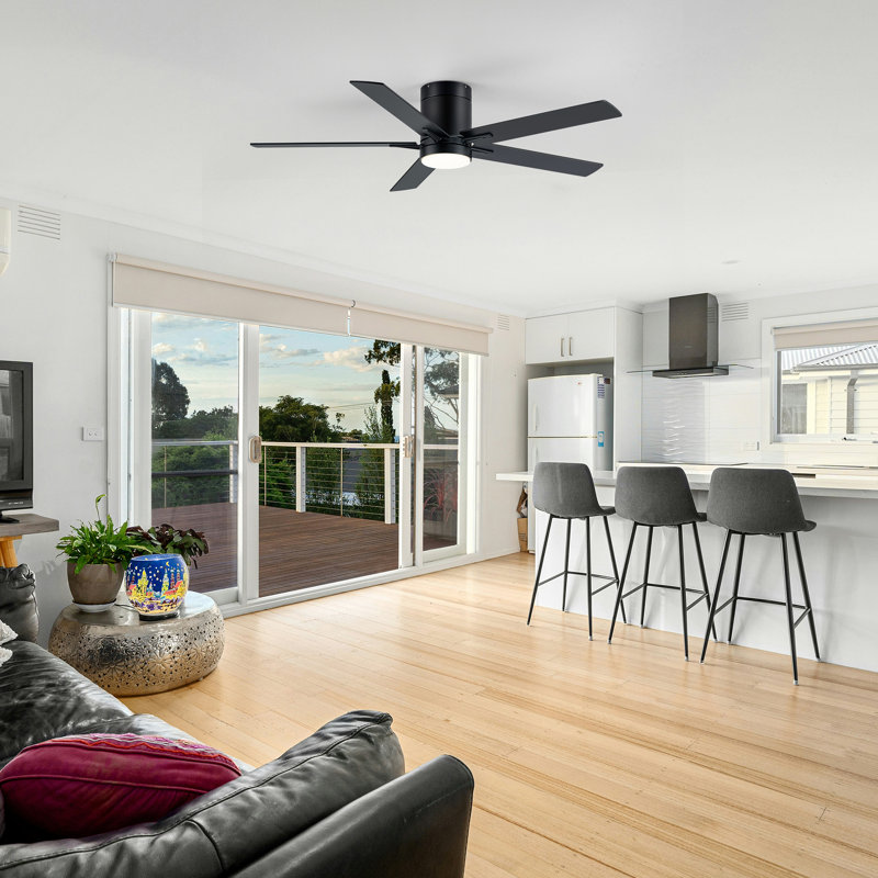 Jayceyon 52'' Large Flush Mount Ceiling Fan With Led Lights and Remote, Quiet Reversible DC Motor, 5 wood Blades Low Profile, Timer, for Indoor/Covered Outdoor Use