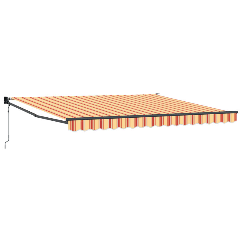 Ebern Designs Retractable Patio Awning, 400 cm W x 300 cm D, Yellow/Orange Striped