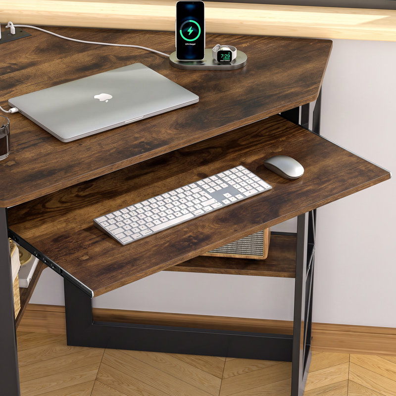 Ensemble de bureau et de chaise Birchie, bureau ergonomique moderne pour la chambre d'étude, Brun / Noir