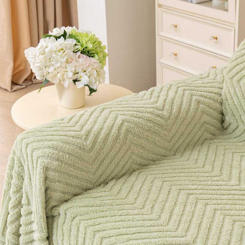 Housse pour canapé en molleton de coton de couleur unie minimaliste, Coton vert, H 71 po x l 134 po x P 0,2 po