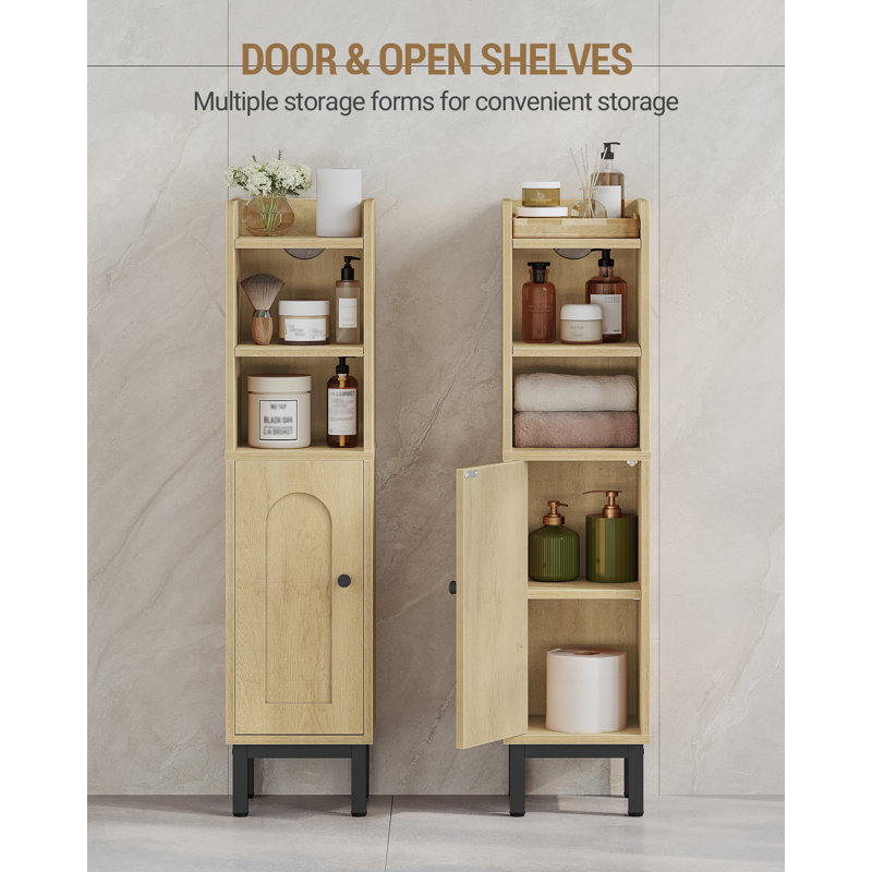Bathroom Cabinet, Small Corner Floor Cabinet with Door and Shelves, Narrow Toilet Paper Cabinets, Bathroom Organizer with Adjustable Shelf, for Small Spaces