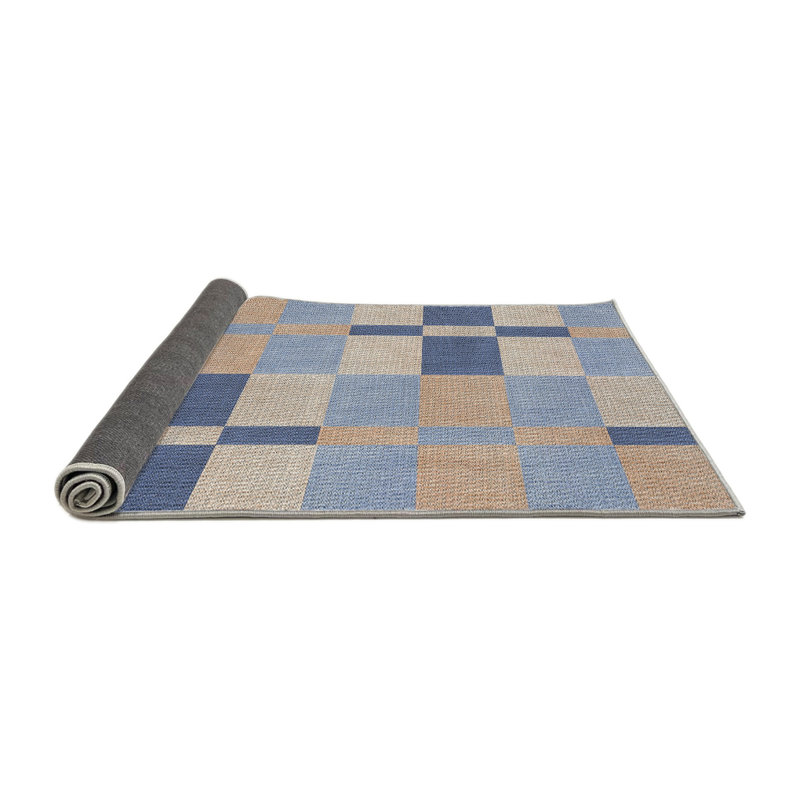Tapis gris/bleu à motifs, Rond 4 pi