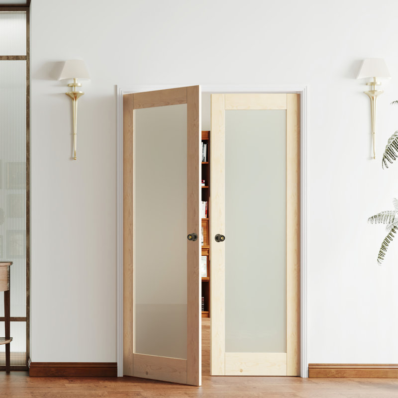 Double porte de garde-manger avec verre givré - 1 porte intérieure en panneau de fibres à densité moyenne avec boutons noirs