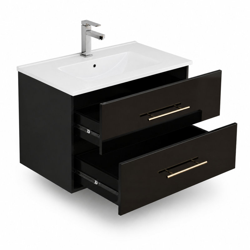 Ensemble de meuble-lavabo flottant mural 30 po avec double système de tiroirs