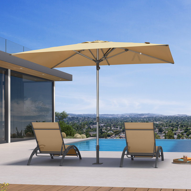Parasol de table semi-automatique pour l'extérieur, L 72 po x P 120 po, Beige