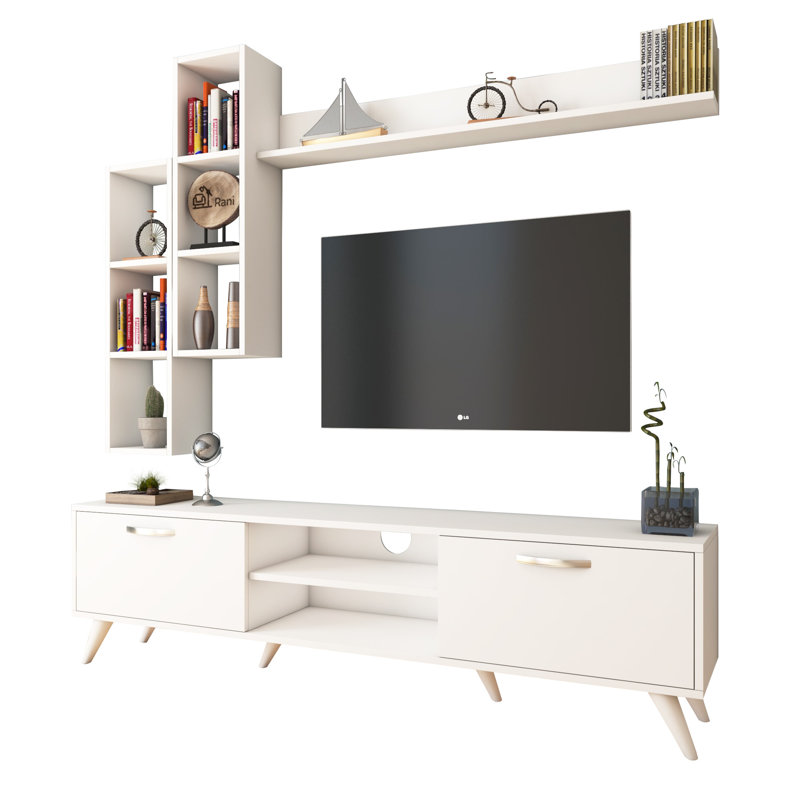 Husnu Entertainment Center for TVs up to 55", White, 1 TV Stands, 1 Middle Shelf and 1 Wall Shelf